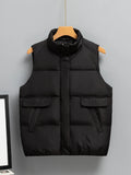 Simple Down Coats Women Autumn And Winter Solid Color Turn Down Collar Zipper Sleeveless Puffer Jacket Chaquetas