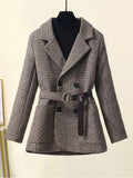 Winter Office Ladies Elegant Sets Womens Outfits 2023 Plaid Thick Coats+Turtleneck Knitted Sweater+woolen Harem Pants