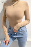 Casual Solid Skinny Turtleneck Long Sleeve Bodysuit Warm Basic Woman Body Fall Winter High Neck Sheer Bodysuits
