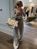 Solid Wrap Around Top And Drawstring Pants Set-Outfit