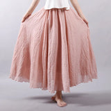 2020 Summer Women Skirt Linen Cotton Vintage Long Skirts Elastic Waist Boho Beige Pink Maxi Skirts Faldas