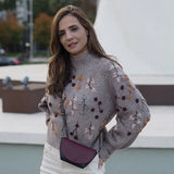 Pull Chic Bead Embroidery Grey Sweater Elegant Long Sleeve Vintage Winter Knit Pullover Women Tops With Floral