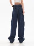 Vintage Baggy Jeans Women's Pockets Wide Leg Cargo Pants Y2k Streetwear Harajuku Casual High Waist Denim Straight
