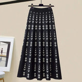 Warm Knitwears 3 Pieces Set For Womens Outfit Korean High Quality Pullover Knitted Sweater+print Pleated Skirts Sets