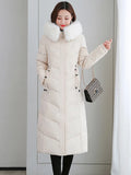 Women Long Warm Down Jacket Winter 2022 Trendy Fashion Solid Zipper Casual Soft Feather Hooded Coat Parkas
