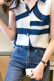Summer Womens Tops Chiffon Blouse for Women Sleeveless Vest Button Up Shirt OL Fashion Female Clothing Stripe Casual