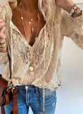 Lace Shirt Women's Autumn Lace Blouse V-neck Shirt Tops Office Lady Fashion Clothing Loose Clothes Temperament