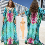 Retro Printed Morrocan Kaftan Plus Size Indie Folk V-neck Batwing Sleeve Side Split Summer Dress For Women Clothing