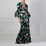 Vintage Print Flare Sleeve Tunic Maxi Dress 2022 Summer Women Beach Wear Crew Neck Club Party Long Dresses Vestidos