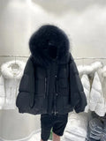 Real Natural raccoon fur Collar Women Winter White Duck Down Coat Female Solid Puffer Jacket Oversize Hooded Thicken