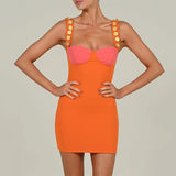 Patchwork Backless Mini Dress For Women 2022 Summer Sleeveless Bodycon Dresses Female Elegant Spaghetti Strap