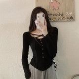 Y2K Women Slim Sexy T Shirt Harajuku Korean Solid Long Sleeve Tops Streetwear Trendy All Match Spring Tees Fashion
