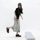 Y2K Retro Slit Skirts Women Summer High Waist Tie Dye Print Straight Skirts Harajuku Gothic Fashion Bandage Midi Skirt