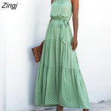 Elegant Sexy beach long Dress Women Print Flowers Polka-dot strap Ladies Halter boho dress women vestidos 2021