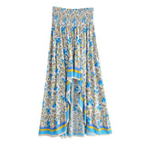Queens Women Ethnic Floral Print Bohemian Skirt High Elastic Waist Irregular Maxi Beach Boho Skirts