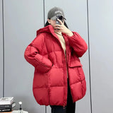 New Winter Women White Duck Down Jacket Hooded Warm Oversize Puffer Coat Female Casual Loose Parkas Pocket