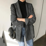 2023 Plaid Double Breasted Pockets Formal Jackets Checkered Winter Spring Women's Blazers Outerwear