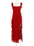 Red Ruffle Split Maxi Dress-Outfit