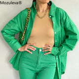 2022 Summer Korean Chic Spring Temperament Light Green Cotton Shirt Women Loose Casual Blouse Turn-down Collar