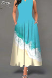 Women Floral Printed Long Dresses Casual Sleeveless Beach Holiday Boho Maxi Dress