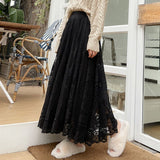 White Black Lace Midi Skirts Female Summer Embroidery Mesh Long Saia 2021 Women'S Elegant Boho High Waist Pleated