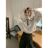 Streetwear Cropped Sweatshirt Women Sweet Preppy Patchwork Pullovers Harajuku Korean Peter Pan Collar Casual Hoodies