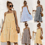 2021 Summer New Fashion Sexy Spaghetti Straps Adjustable Backless Women's Dress Casual Loose Solid Stripe Ladies
