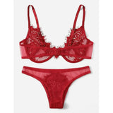 Women Lingerie set See-through Lace Babydoll Unpadded Bra HIgh Waist G-String Thong Underwear