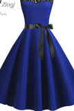 Lace Patchwork Summer Dress Women Elegant Vintage Party Dress Casual Office Ladies Work