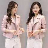 Jacket 2021 Spring Autumn Pink Pu Leather Coat Biker Bomber Jacket Motorcycle Faux Leather Outerwear Casual Black