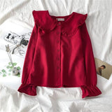 Kawaii Long Sleeve Blouses Women Harajuku Peter Pan Collar Japanese Cute Blouse Basic All-match Shirt Korean Style