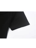 Women Black T Shirts 90s Girls Short Sleeve Sexy Hollow Out Crop Top Aesthetic Casual Vintage Tee Top Summer Streetwear