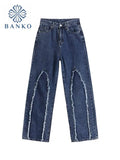Spring New Women High Waisted Wide Leg Pants Streetwear Korean Fashion Straight Long Trousers Casual E-girl Jeans