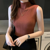 Tank Top Fashion Solid Slim Sleeveless Knit Sweater Autumn Basic Shirts Casual Blouse Vest Blusas Jumpers Elegant