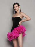 Strapless Backless Lace-up Feathers Dress Women Black Velet Feather Design Badycon Mini Dress Evening Catwalk Party