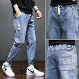Spring and Autumn New Solid Color Men's Trendy Brand Loose Nine-point Tooling Harlan Casual Tie-feet Men's Patchwork