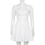 SUCHCUTE Gothic Women Mini Dress Ruffles Summer 2022 Vintage Dark Dress Party Dresses 90s Aesthetics Slim Elastic Waist