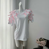 Girl Ribbon Bow Loose Short-Sleeved T-Shirt In Wind Loose Cotton Casual