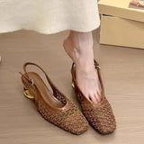 Temperament Square Head Braided Back Empty Sandals Women 2025 New Design With Skirt Crystal Heel Single