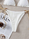 Sexy Bikini Set Cute White Plain Ring Linked Spaghetti Strap Triangle Thong Biquini Swimsuit Swimwear Women Bathing Suit