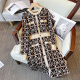 Winter French Vintage Warm Knitted Dresses Office Lady Elegant Retro Plaid Print Patchwork Knitting Dresses Women