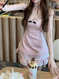 Sexy Patchwork Lace Mini Dress For Women V-neck High Waist Spaghetti Strap Dress Female