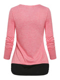 Patchwork Cowl Neck Mock Button Ruched Contrast T-shirt Women Tee T Shirt Long Sleeve 2022 T-Shirts