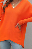 Women's Oversized Sweater V Neck Blue Autumn Winter Loose Nit Pullover 2023 Female Knitted Sweaters for Women 2023