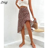 Fashion Floral Print Skirts for Women Summer Skirt 2022 New Casual Skinny Chic Irregular Ruffle Hem A-line Midi