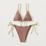 Sexy Bikini Set Cute White Plain Ring Linked Spaghetti Strap Triangle Thong Biquini Swimsuit Swimwear Women Bathing Suit