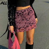 Pastel Goth High Waist Tie Dye Mesh Mini Skirts 2000s Aesthetics Ruffles A-line Skirts Y2K Vintage Outfits Double