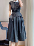 Ladies Elegant Pleated Dresses Summer 2023 Fashion New Polo Collar High Waist A-line Dresses For Women Vestido De