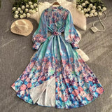 Retro Romantic Print Chiffon Dress Woman 2025 New Temperament Loose Waist Thin Elegant