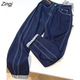 2022 Spring Fashion S-4XL Straight Boyfrind Jeans Women Blue High Waist Denim Harem Long Pants